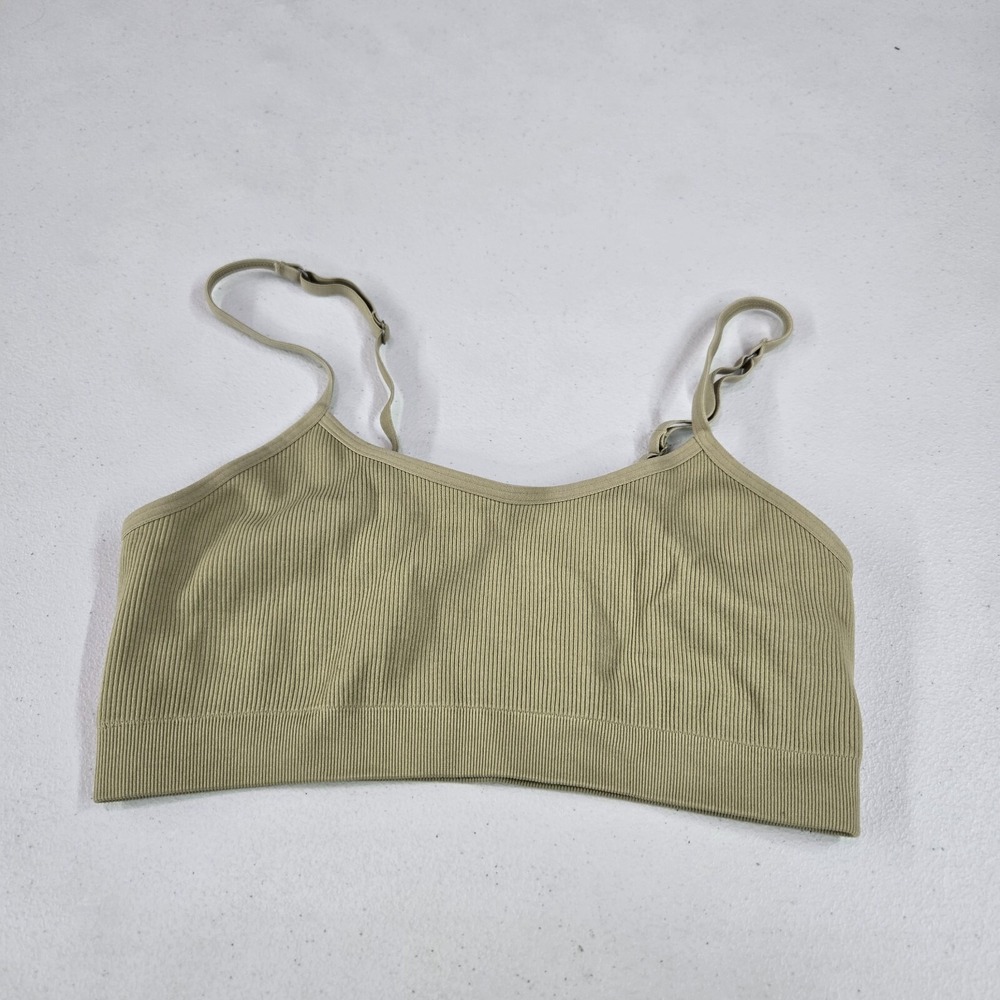 Aerie Women Bra Small Green Bralette Unlined Pullover Ribbed Adjustable Straps